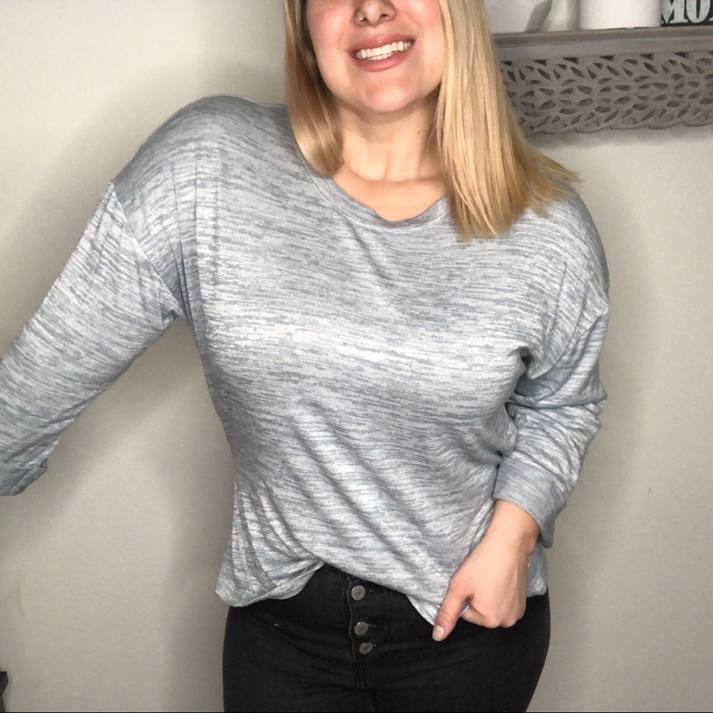 Lucky Brand tie back stretch knit top blue grey size medium